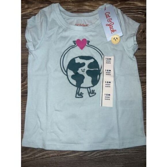 Toddler Girls' Mint Globe Heart Short Sleeve T-Shirt - Cat & Jack 18M. F - Picture 1 of 4